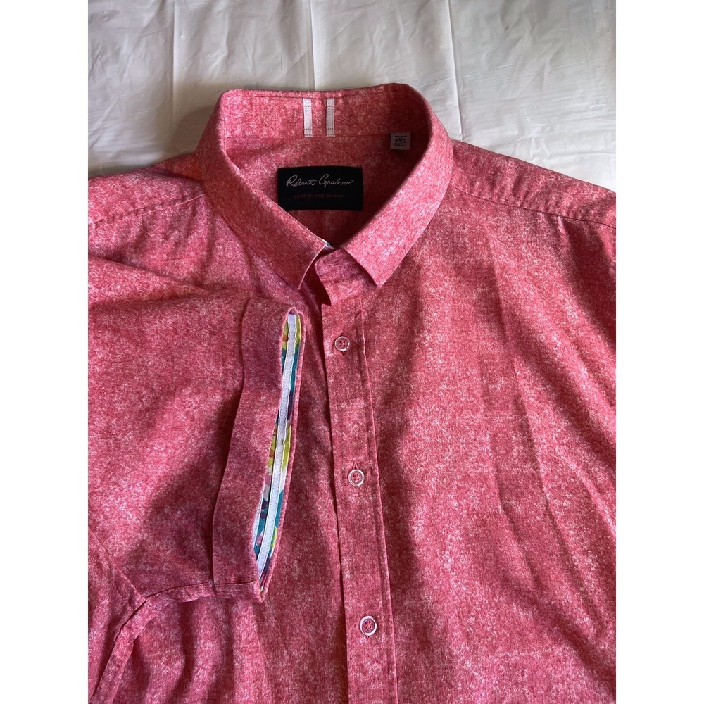 Robert Graham 3XL Tailored Fit Pink Heathered Linen Blend Short Sleeve Shirt